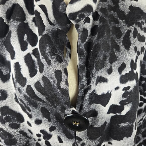 Berek2 Size Large Black White Animal Print Blazer Button Front Mandarin Collar - Picture 3 of 12